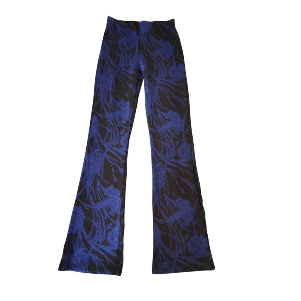 Zara Black and Royal Blue Floral Straight-Leg Pants